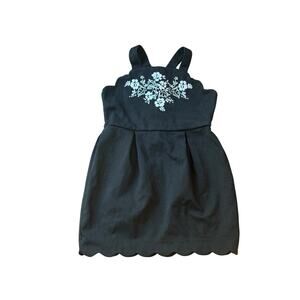 Janie and Jack Girls Black Scalloped Hem Dress Floral Embroidery Size 3
